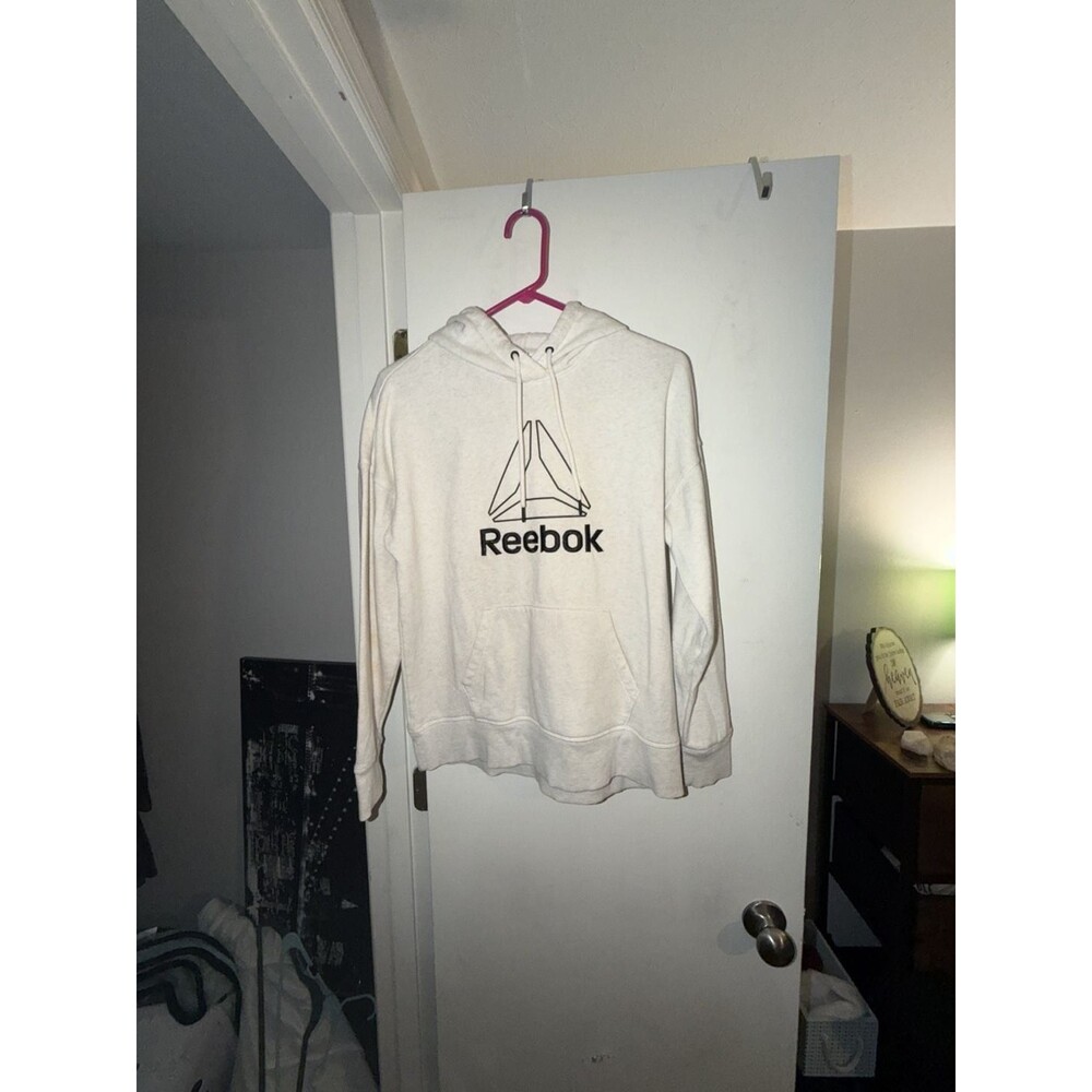 Reebok Women's (Large Logo Hoodie) Egret Heather NWT SIZE XS sweatshirt relaxed